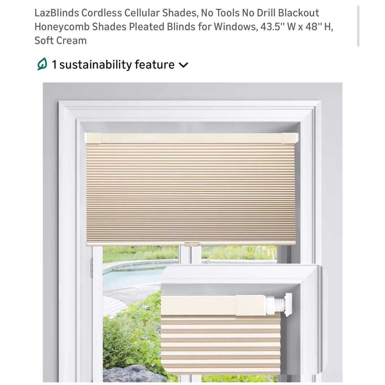 Laz Blinds Cordless Blackout Cellular Shades Soft Cream 43 1/2″ W x 48″ H