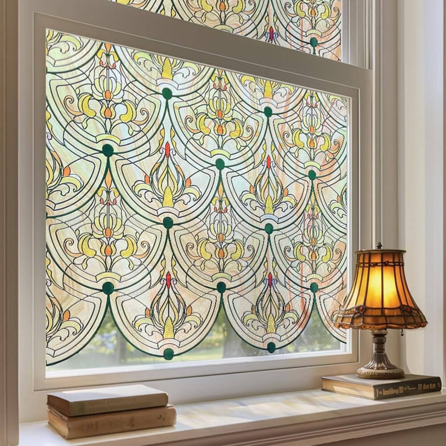 3D Stained Glass Window Film, Decorative Window Privacy Film for Bathroom,Front