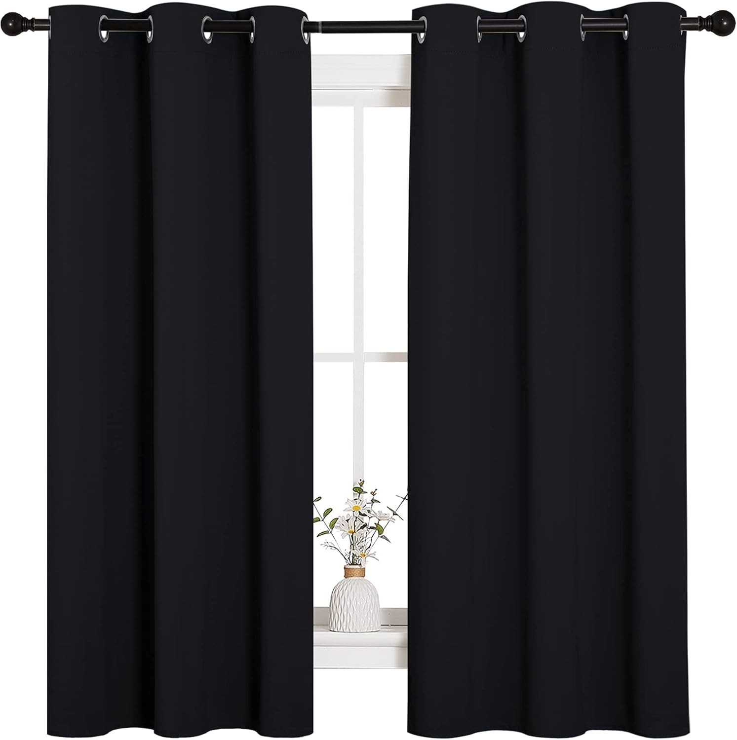 NICETOWN Black Blackout Curtains 42×63 Thermal Insulated Grommet 2 Panels