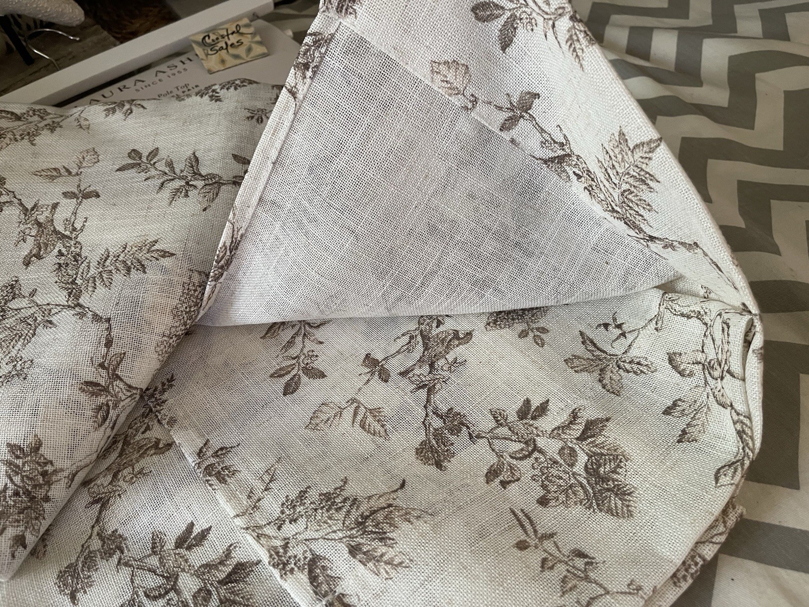 LAURA ASHLEY Birds Meadow Floral Natural Linen Blend Curtain Panel Set NEW 38X96