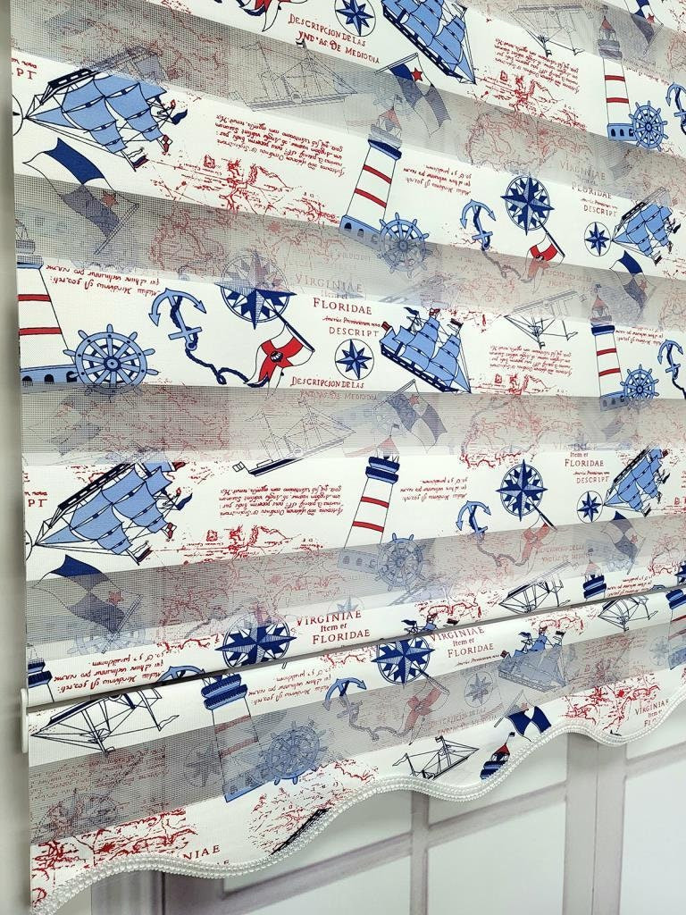 Ship Patterned Zebra Roller Blinds Curtain For Kids Room, Light filtering, MZ143