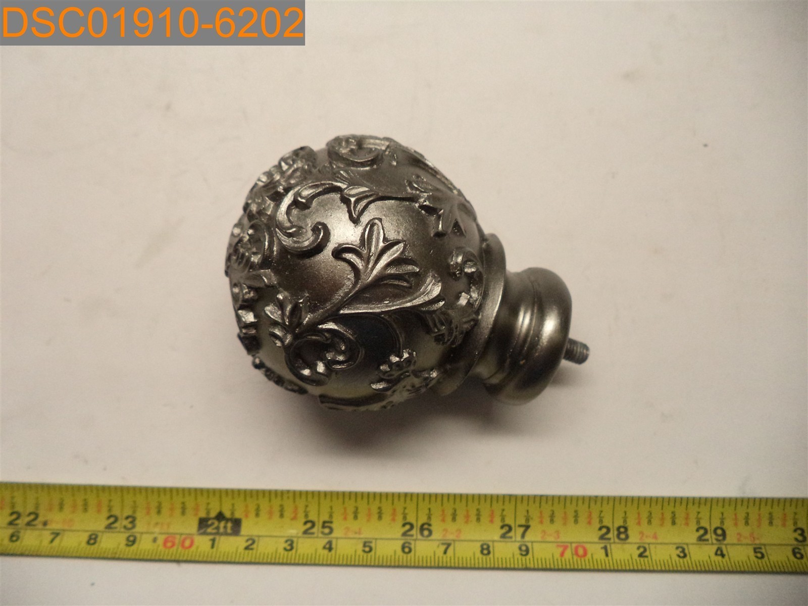 Qty=2: Silver Curtain Rod Finials Stem 1/4″-20 x 1/2″ L, 3 1/8″ L, 2 1/2″ OD