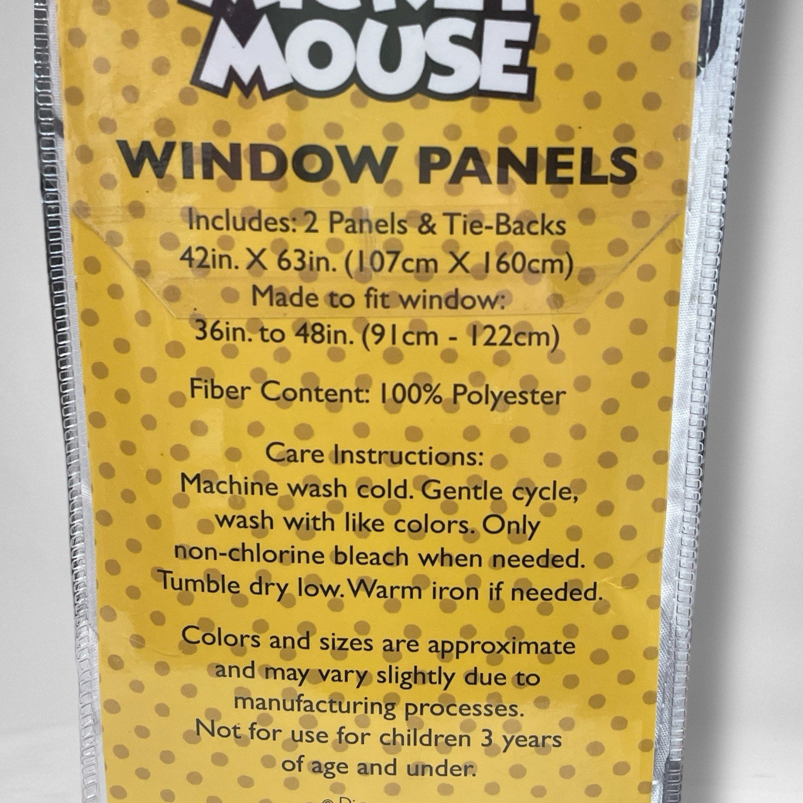 Disney Mickey Mouse Window Panels Curtains 42″ x 63″ Set 2 Panels With Tiebacks