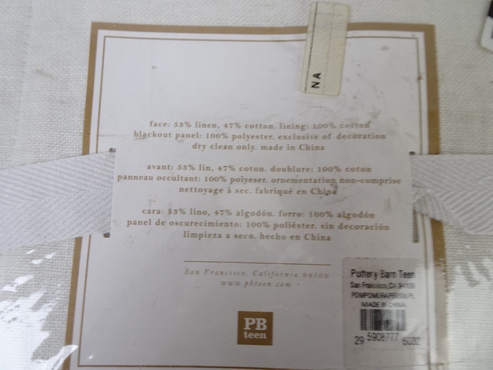 Pottery Barn white panel with mint green Pom Pom Blackout curtain 44″ X 96