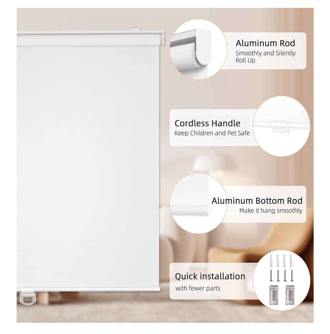 ChrisDowa Corded 100% Blackout Roller Shades Grey 70×72 Thermal Insulated