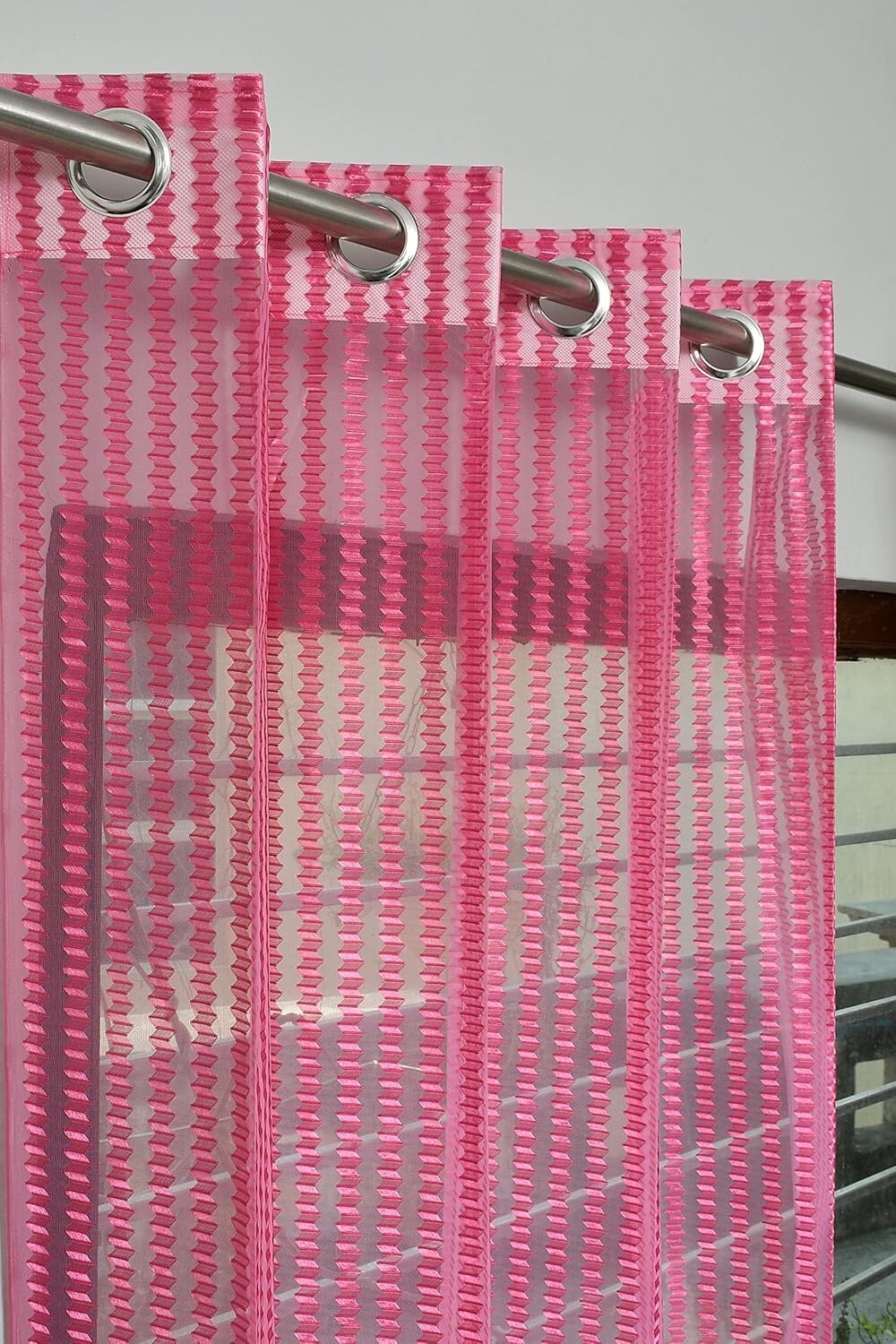 New 4 Pieces Eyelet Window Door Curtain Set 5 Feet Pink