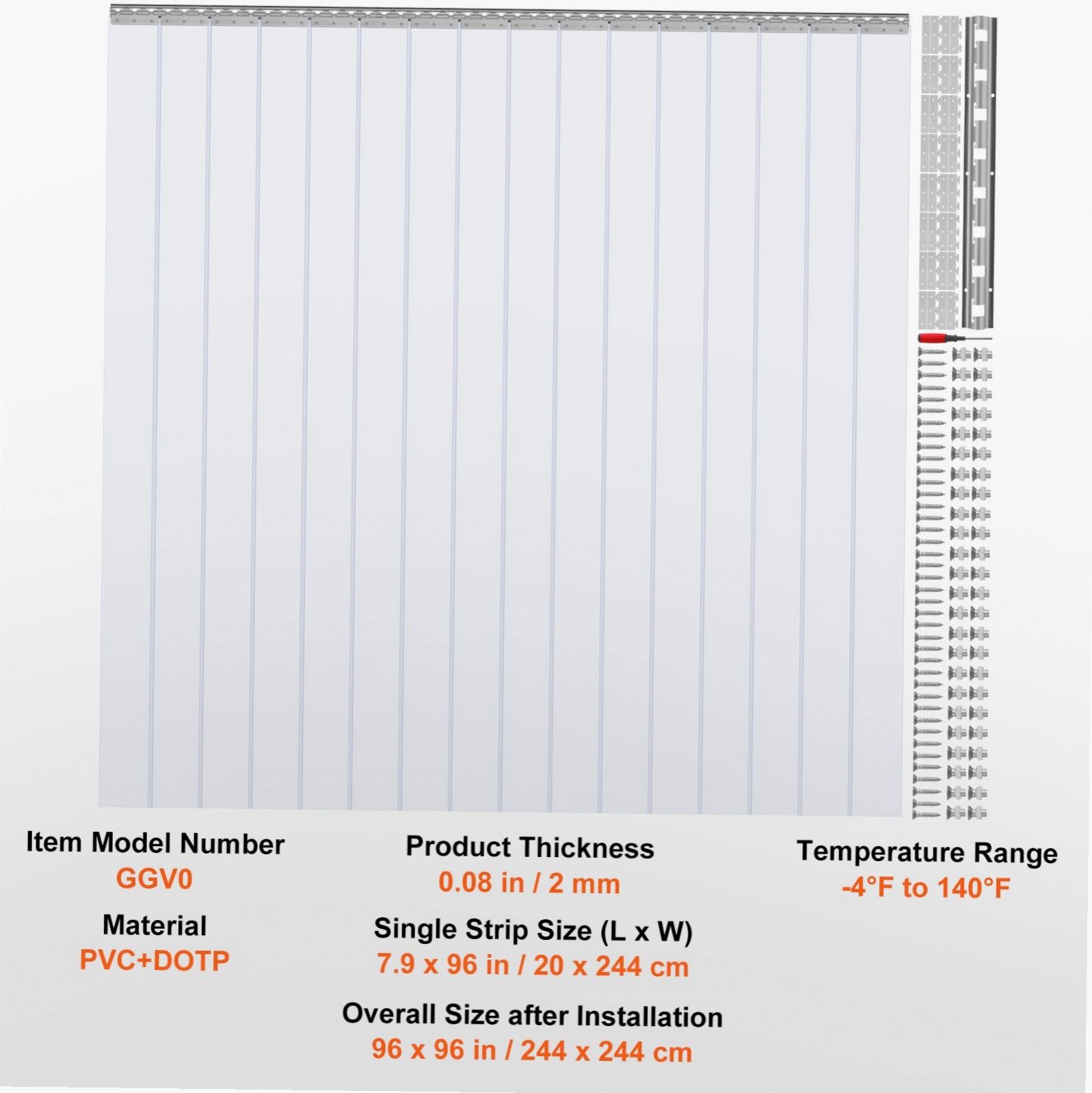 PVC Door Strips 96x96in 50% Overlap Freezer