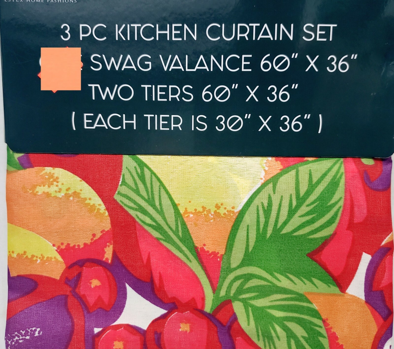 3pc. Kitchen Curtains Set:2 Tiers(30″x36″)& Swag(60″x36″)FRUITS,ORANGE PUNCH,EHF