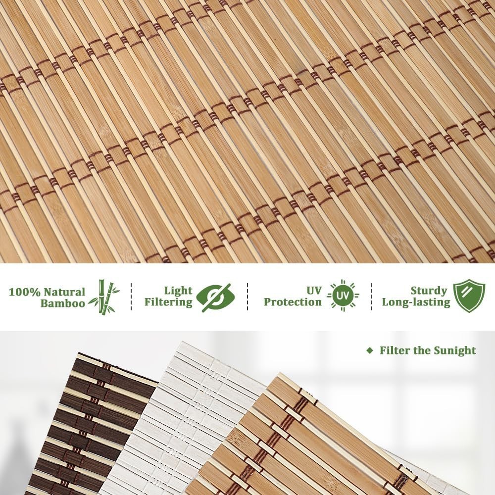 SEEYE Cordless Bamboo Blinds Light Filtering Roller Shades Natural 24″ W x 64″H