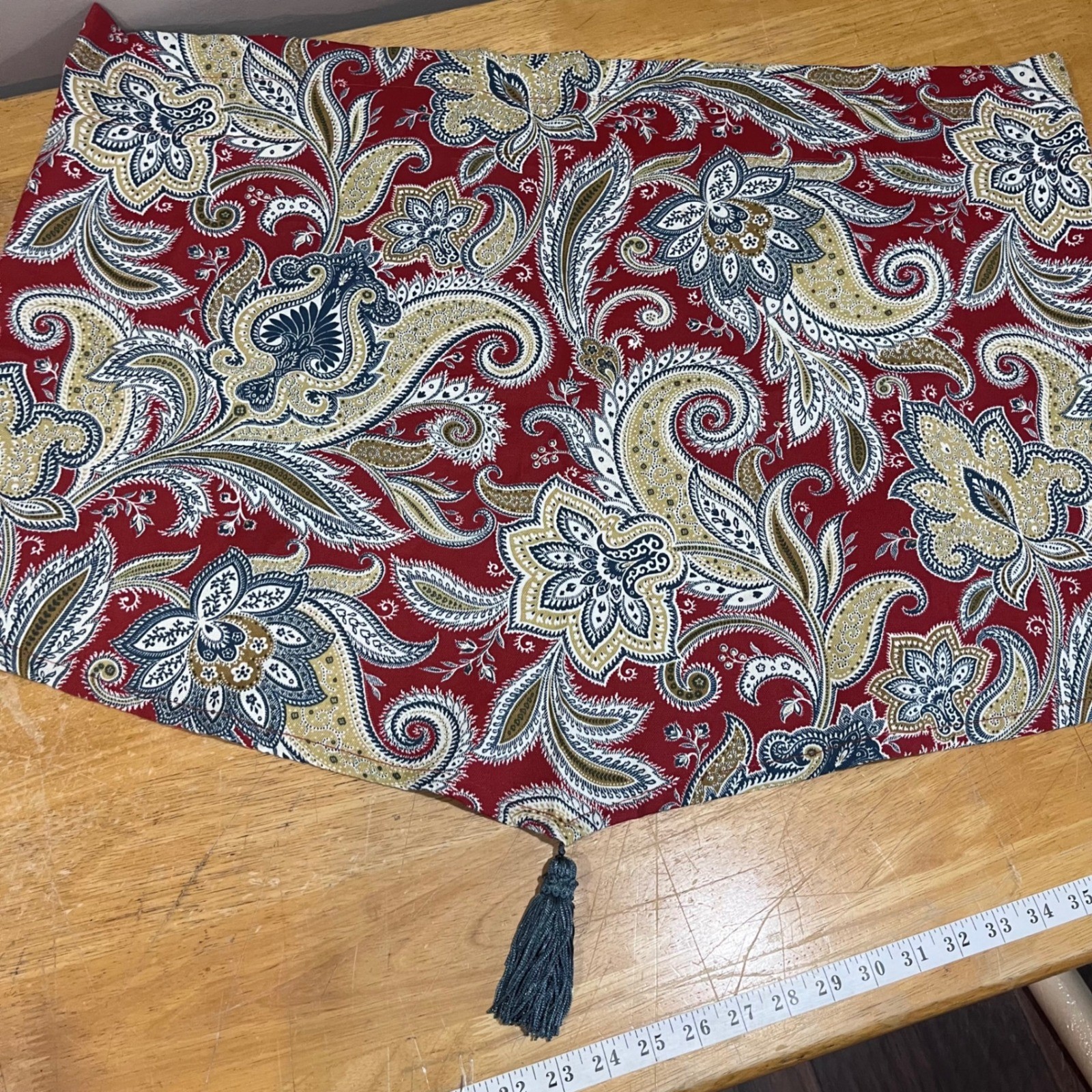 Waverly Traditions Red Paisley Tassel Window Valance Vtg Boho Traditional 26×24