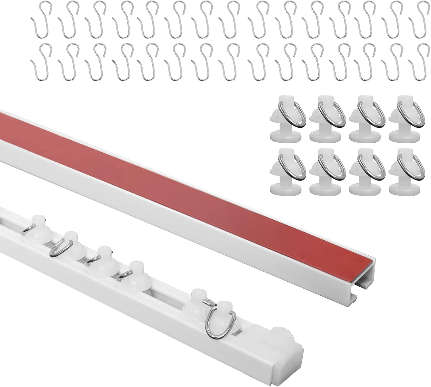 224Inch Adhesive Curtain Track, Self-Adhesive No-Drill Mount, Smooth Ceiling & W