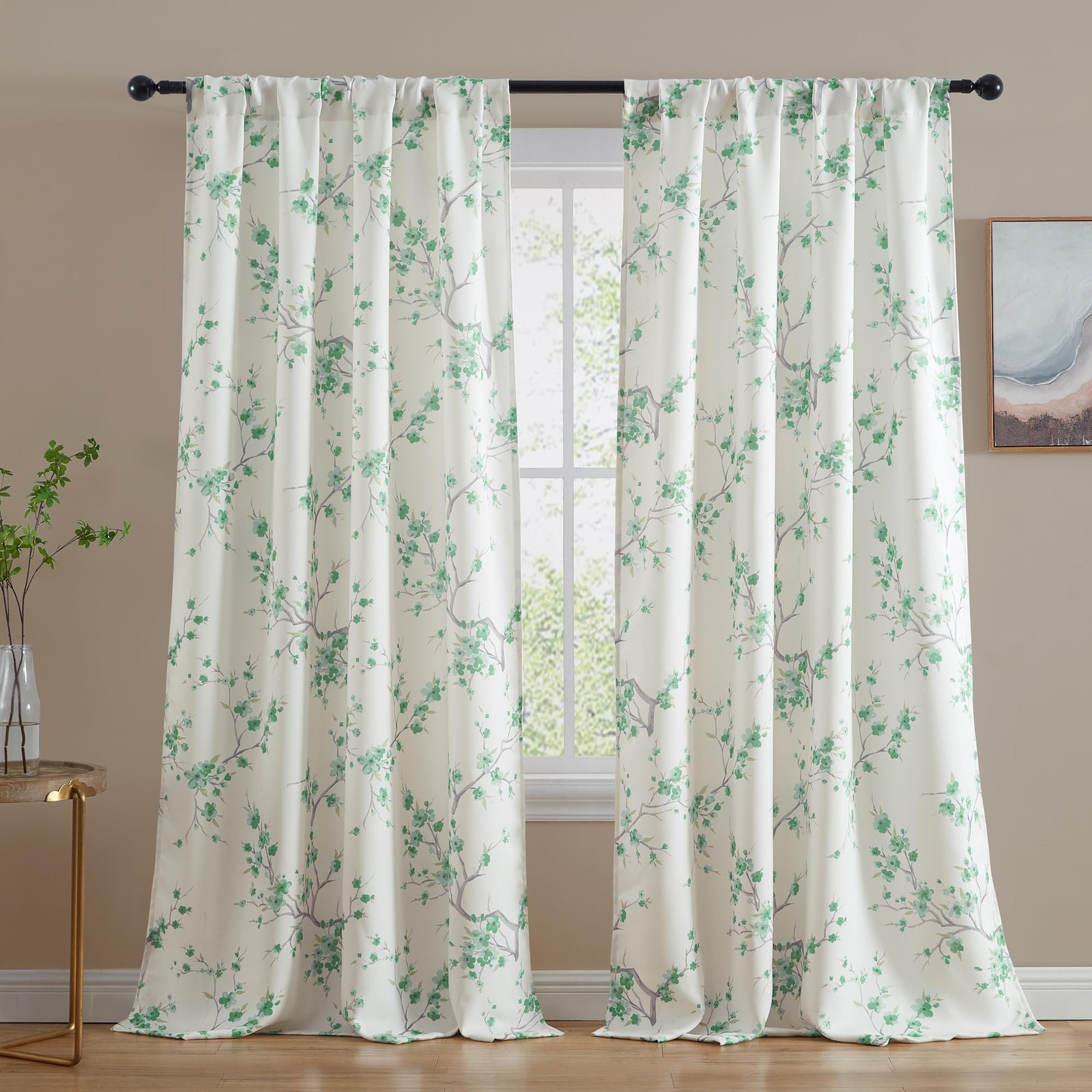 Hlc.Me Jasmine Floral Patterned Window Rod Pocket Curtains For Bedroom – Light