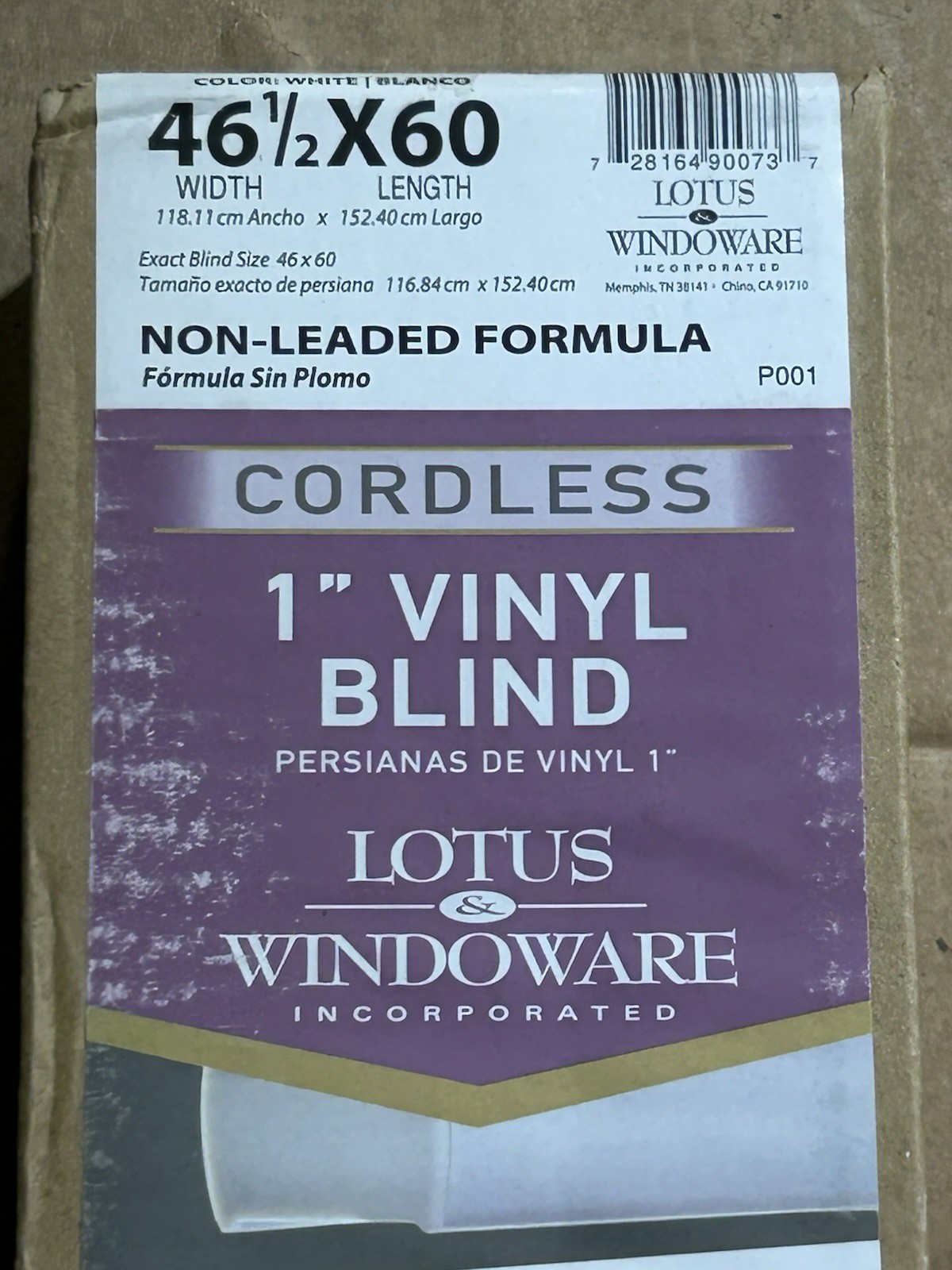Lotus & Windoware 46.5” By 60” Cordless Vinyl 1” White Blinds NIB