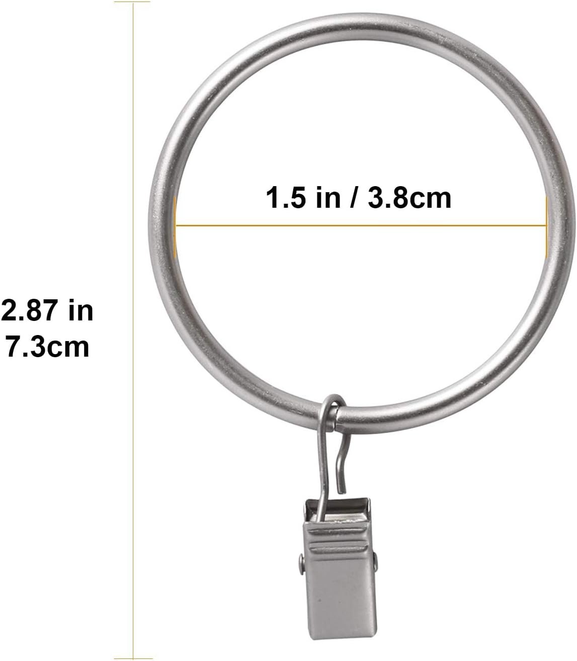 44 Pack Curtain Rings with Clips Hooks 1.5 inch Rustproof Matte Metal Stainle…
