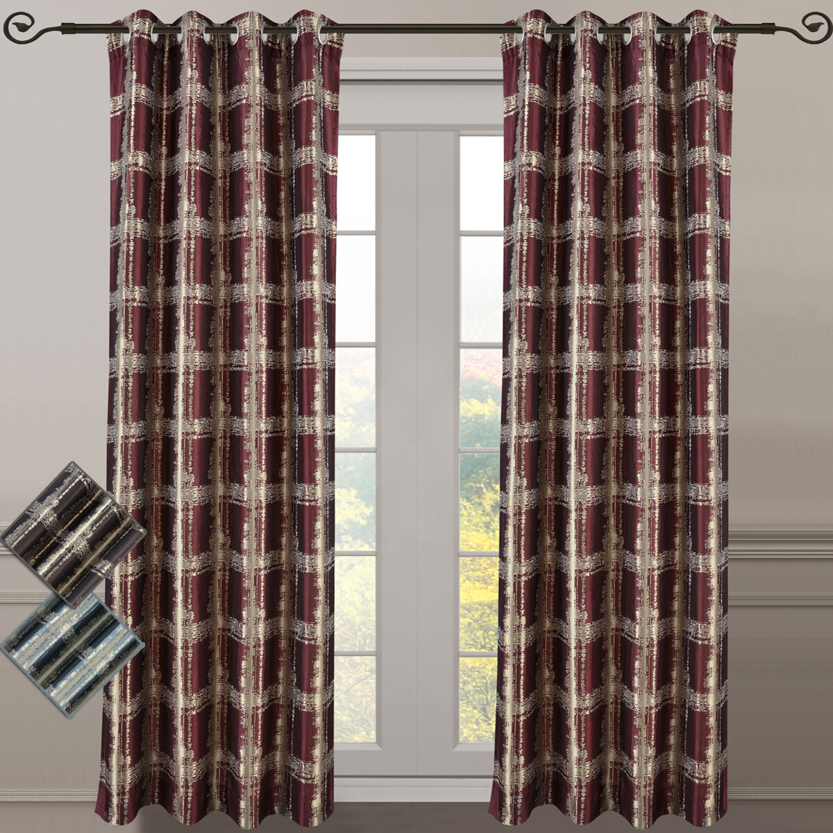 (Set of 2) Studio Grommet Window Curtain Abstract Jacquard 104 ” Total Width