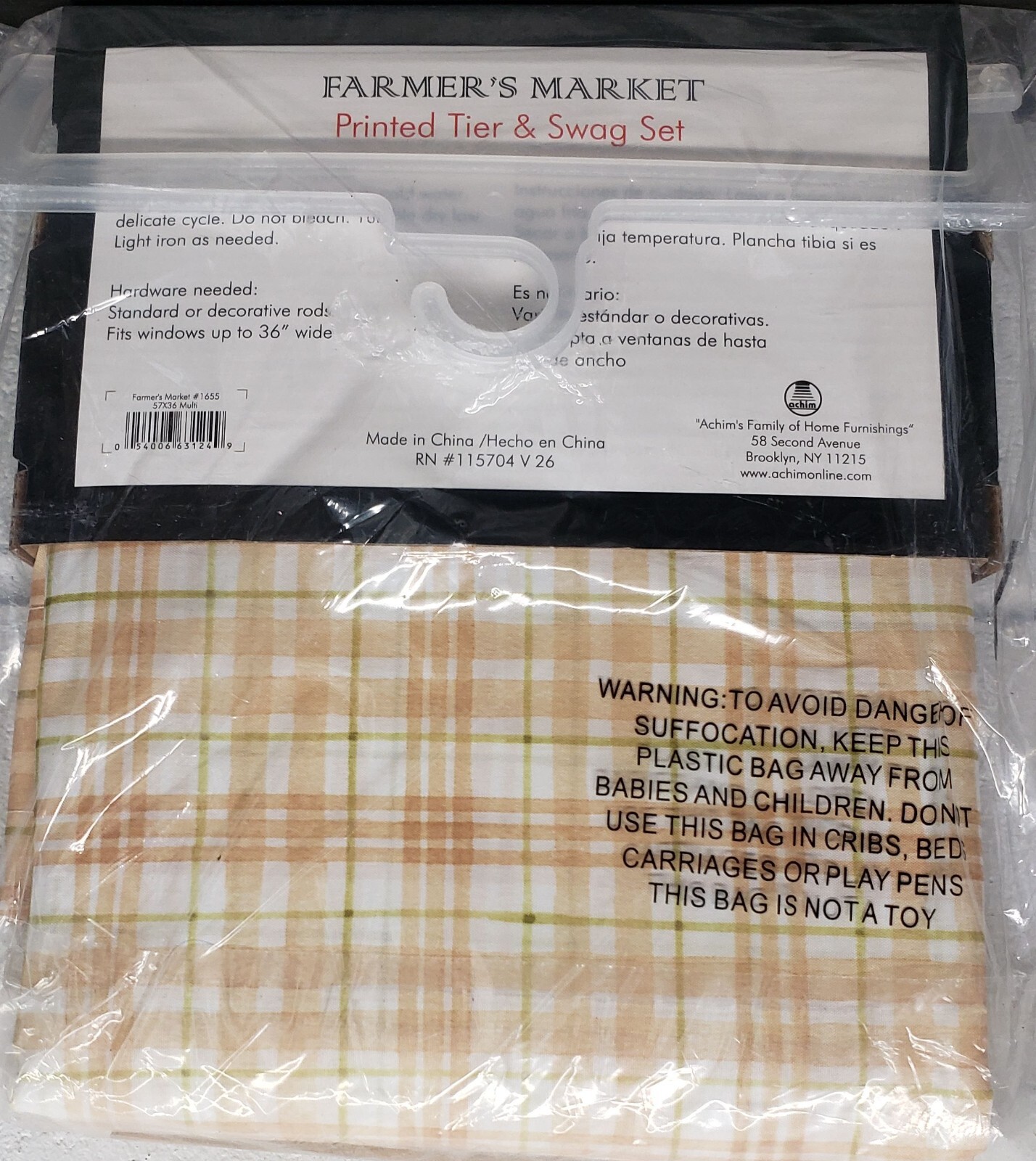 3pc Kitchen Curtains Set: 2 Tiers & Swag (57″x30″) VEGGIES FARMER’S MARKET,Achim