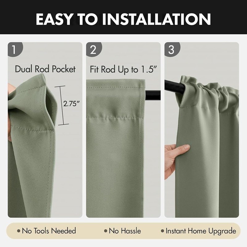 Blackout Curtain Room Darkening Dual Rod Pockets Thermal Insulation New