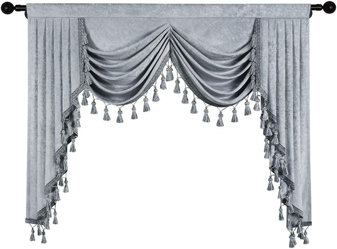 Silver Grey Chenille Waterfall Valance Curtain for Living Room & Bedroom