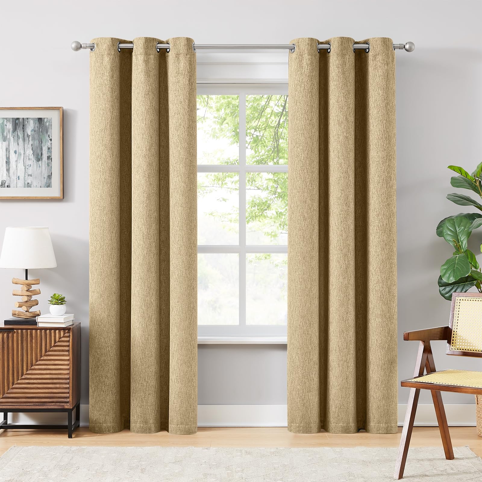 Melodiux Beige Linen Textured Room Darkening 42″W x 63″L (Pack of 2),