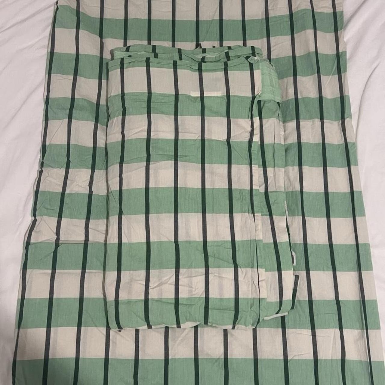 TWO 2X IKEA GLANSHAGTORN Curtain Panels Green White/Black Each118x98″ 105.561.12