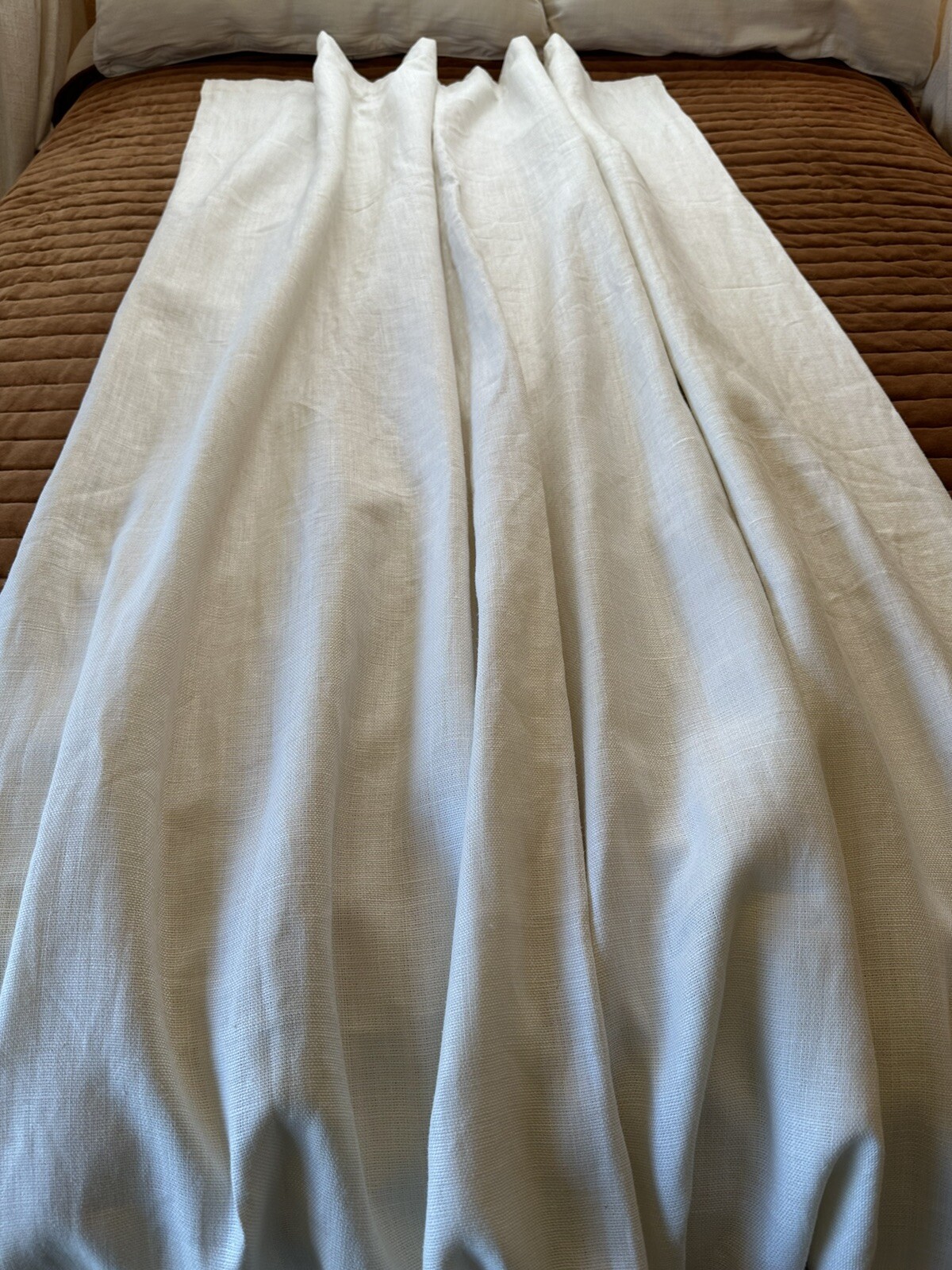 Single Restoration Hardware Belgian Textured Linen Curtain 96×48 White Lined