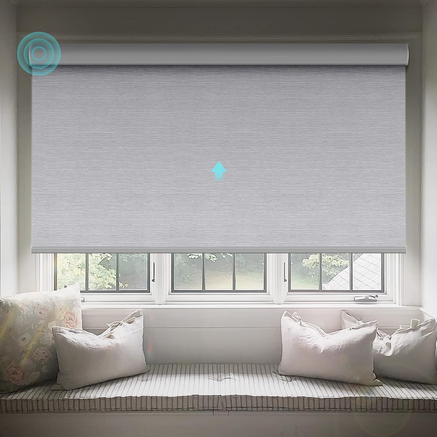 Remote Control Motorized Blackout Blinds – 35″ W x 72″ H, Grey