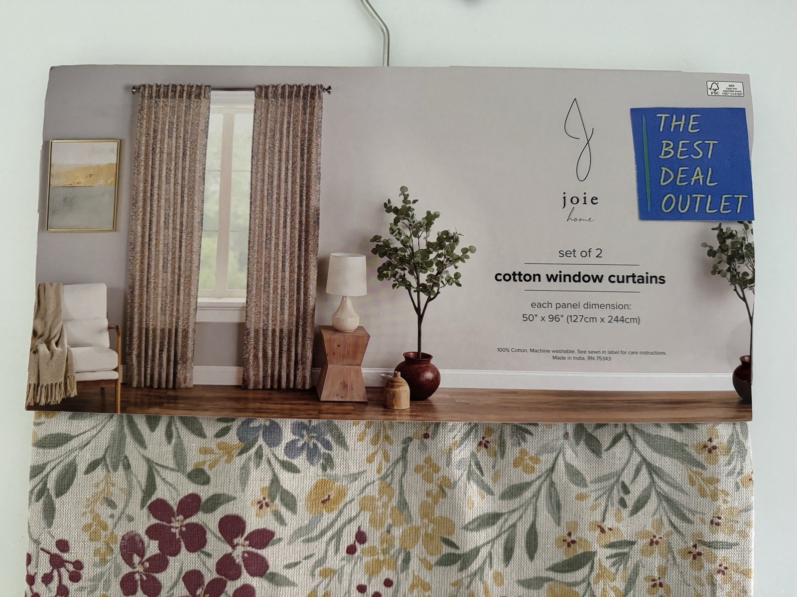 Joie Window Curtains 2 Panels 50 x 96″ Cotton Wildflower Cream Drapers Back Tab