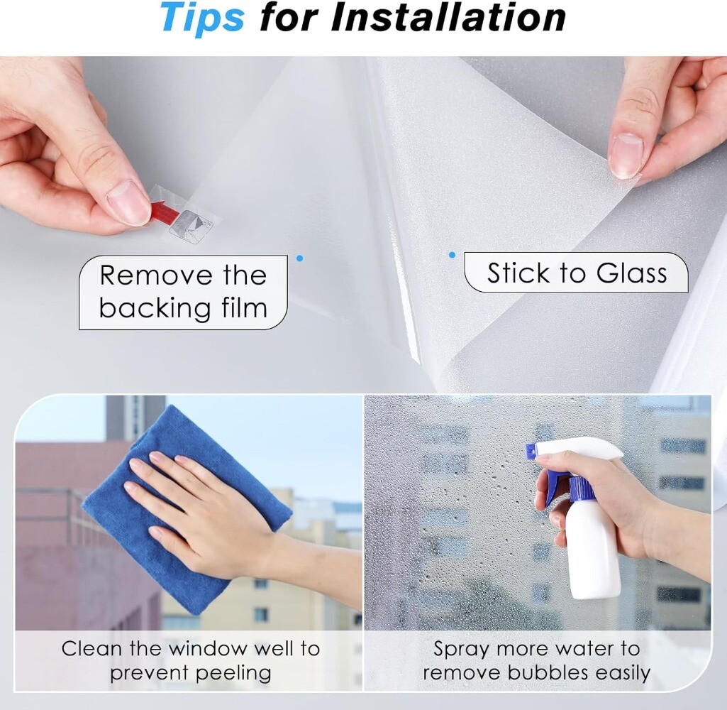 rabbitgoo Frosted Privacy Opaque Window Film Non-adhesive White Glass Sticker
