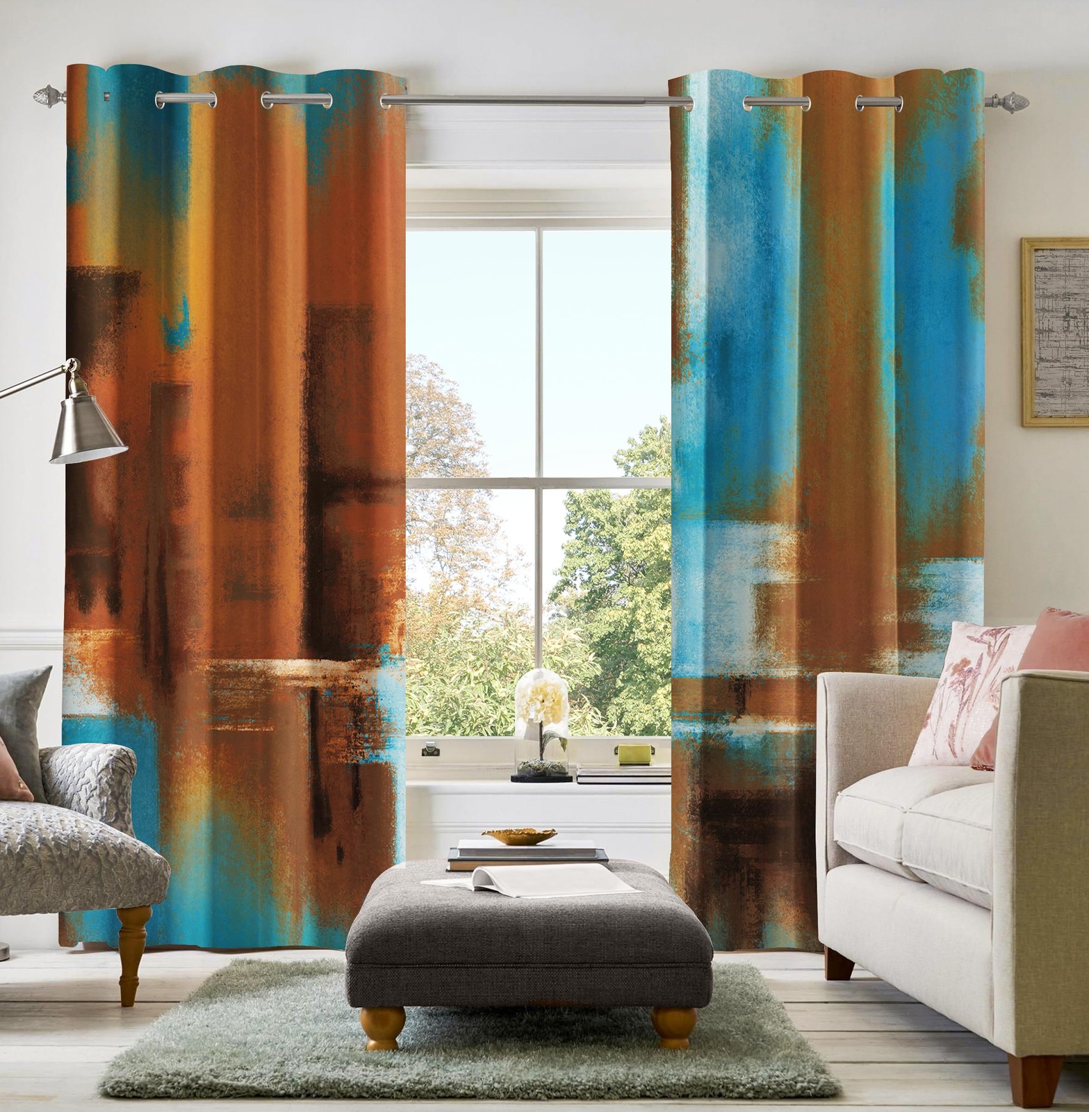 Asuexpect 52×84 Inches Rust Curtains 2 Panels Abstract Curtain Room Darkening