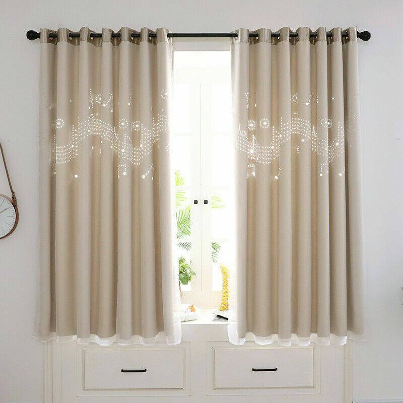 1PC Layered Blackout Curtain Hollow Notes for Bedroom Bay Window Grommet Top