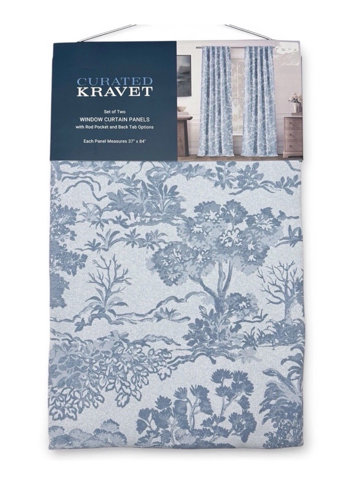CURATED KRAVET Landscape TREES Blue Toile 2-Panel Set Curtains 37X84” NWT