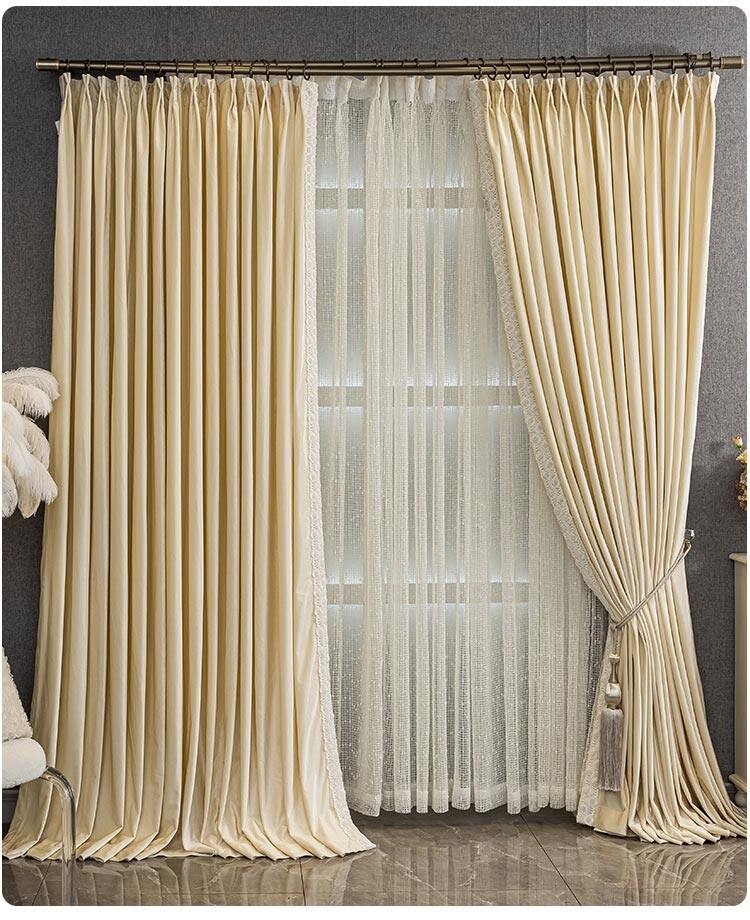 flannel costom beige American lace cloth window blackout curtain tulle M1849