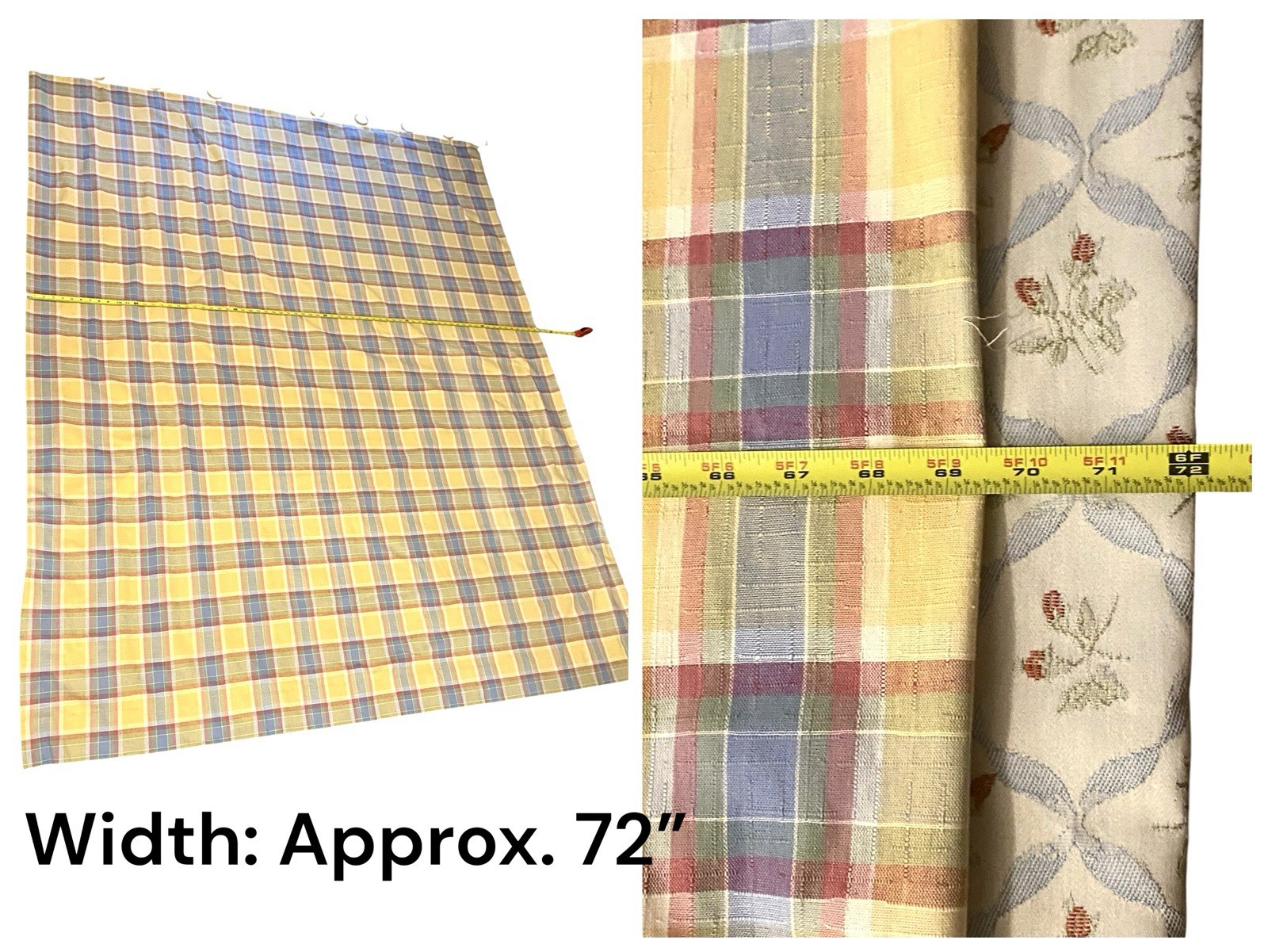 Custom Drapery Panels Yellow Red Blue Farmhouse Plaid Floral Pair + Wood Rings
