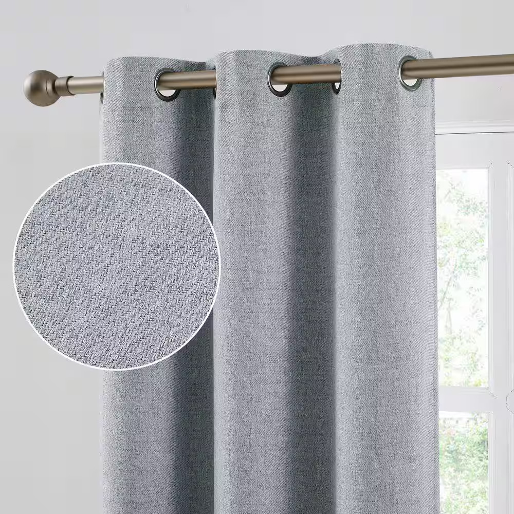 Josie Blue Solid Polyester 38 In. W X 96 In. L Machine Washable Grommet Indoor B