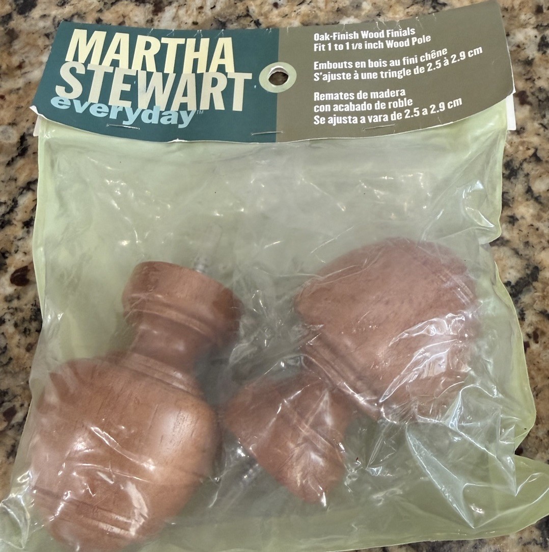 Martha Stewart Everyday Oak Finish 2 WOOD FINIALS – for 1” – 1- 1/8” Poles