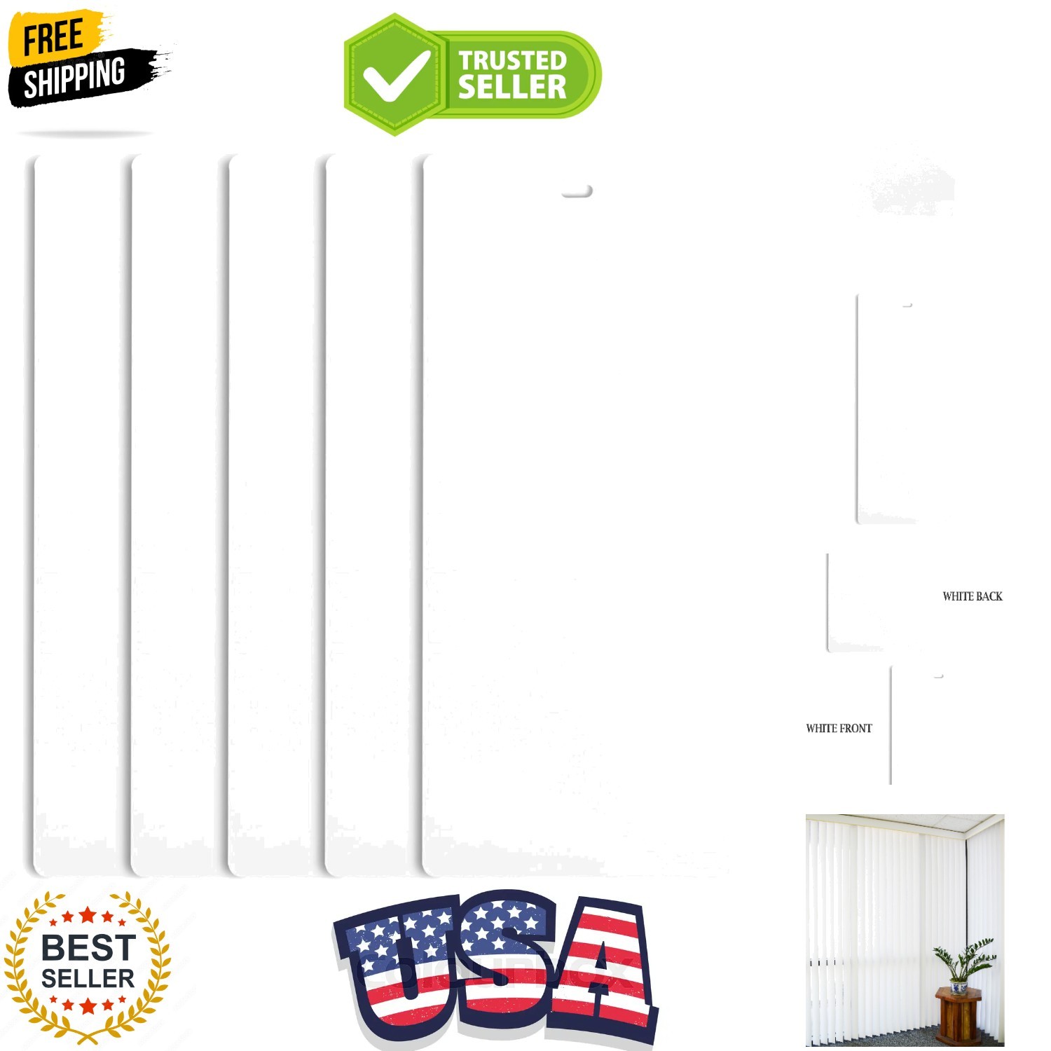 PVC Veritcal Blind Replacement Slats Curved Smooth White 82.5 Length 5, White