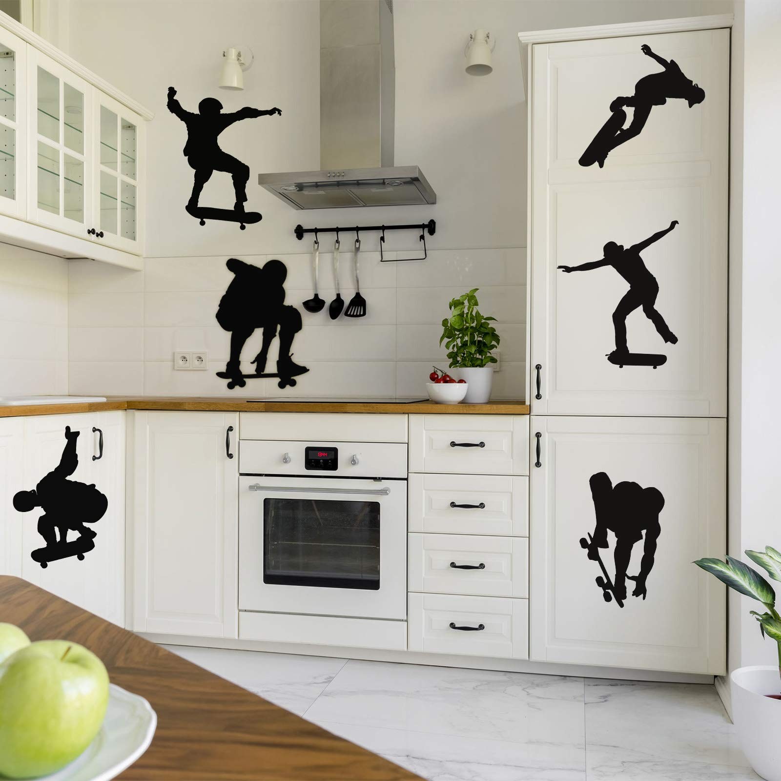 6 Pieces Playing Skateboards Sports Wall Decal 6 Count (Pack of 1), Black