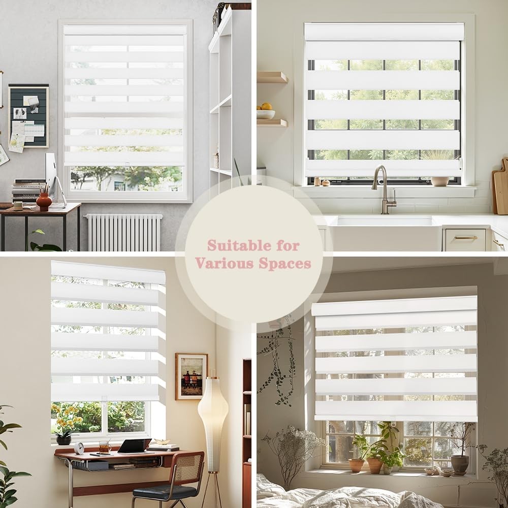 Cordless Zebra Blinds for Windows, 60% Shading Zebra Shades, Free-Stop French