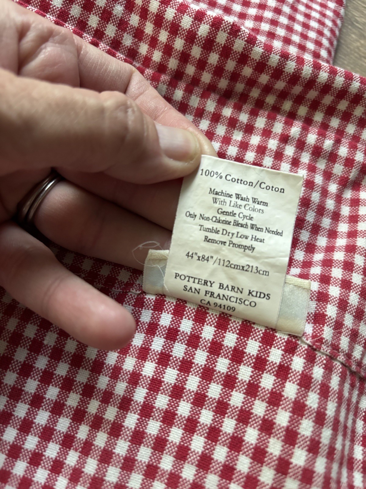 Pottery Barn Kids Red Gingham Curtain Panel 44×84 Cotton Window Drape Cottage