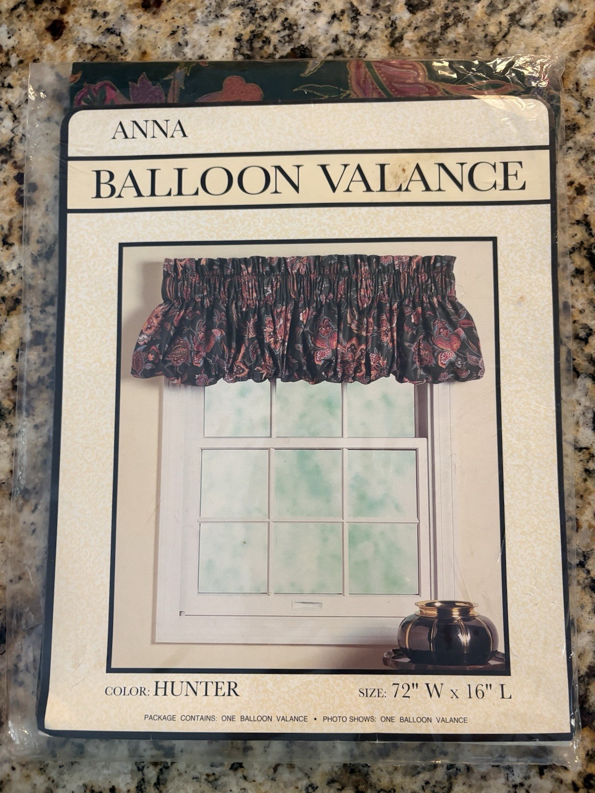 3 NEW Anna Balloon Valances Hunter Green Floral 72″ W X 16″ L Made In USA