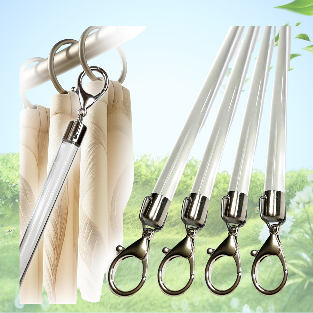 NEW 36 Inch Curtain Pull Wand Acrylic Clear Drapery Rod Steel Cap 4 Pack