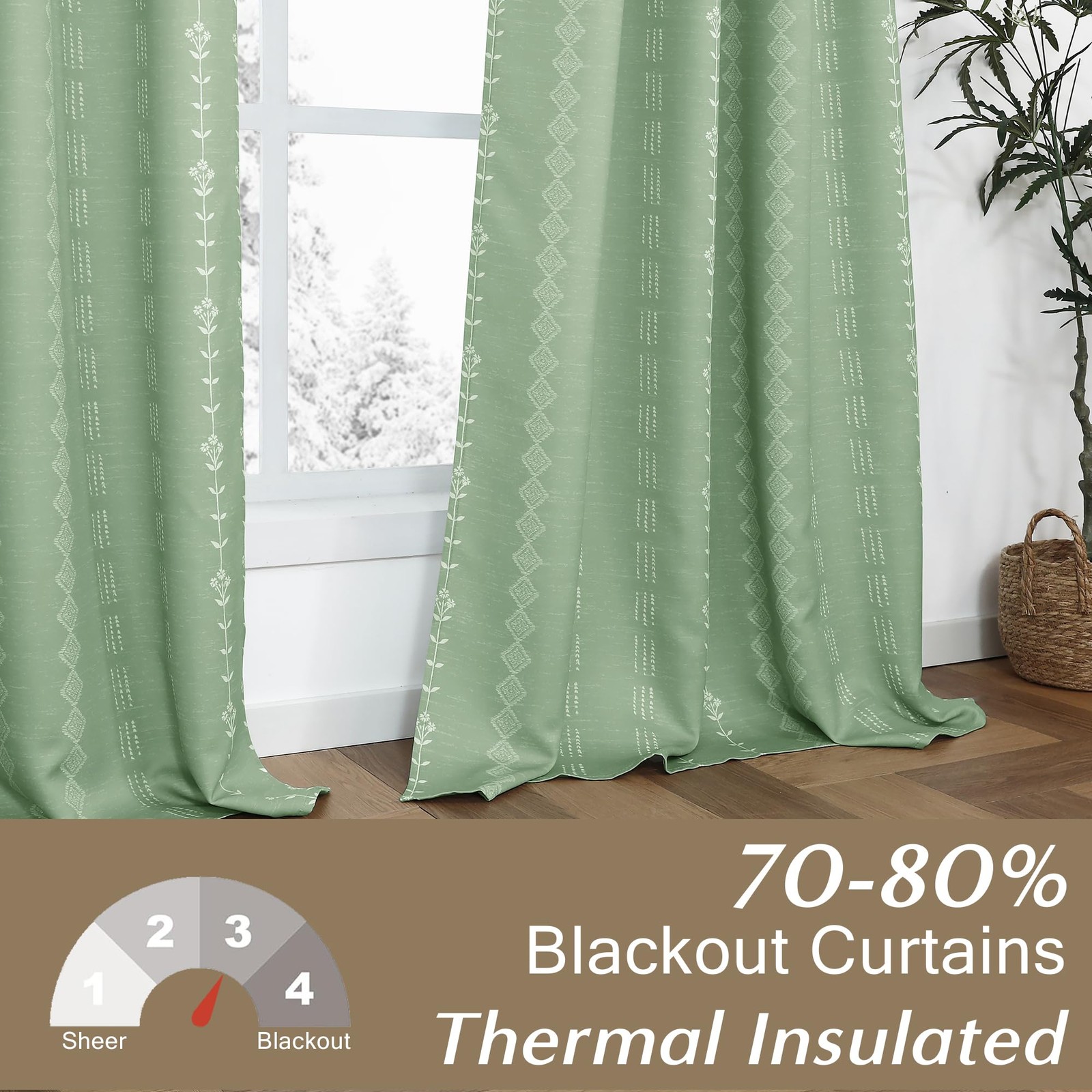 Lino Rosa Sage Green Botanical Patterned Curtains Boho Neutral Nursery Curtains