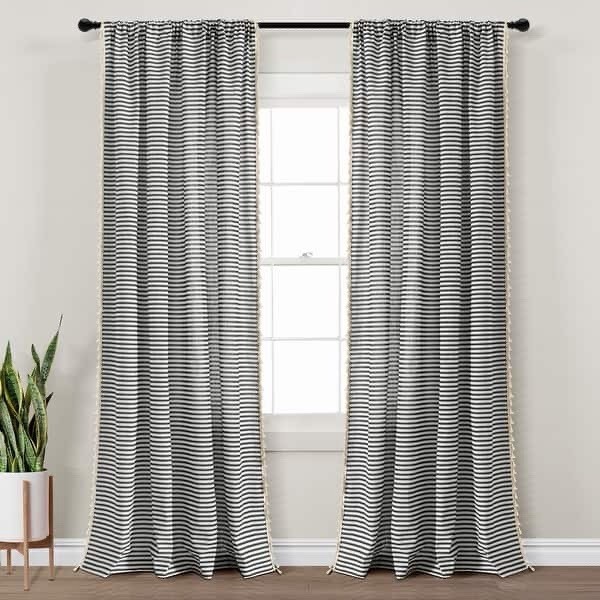 Boho Coastal Horizontal Ticking Stripe Tassel 52″W x 84″L (Pack of 2) Black
