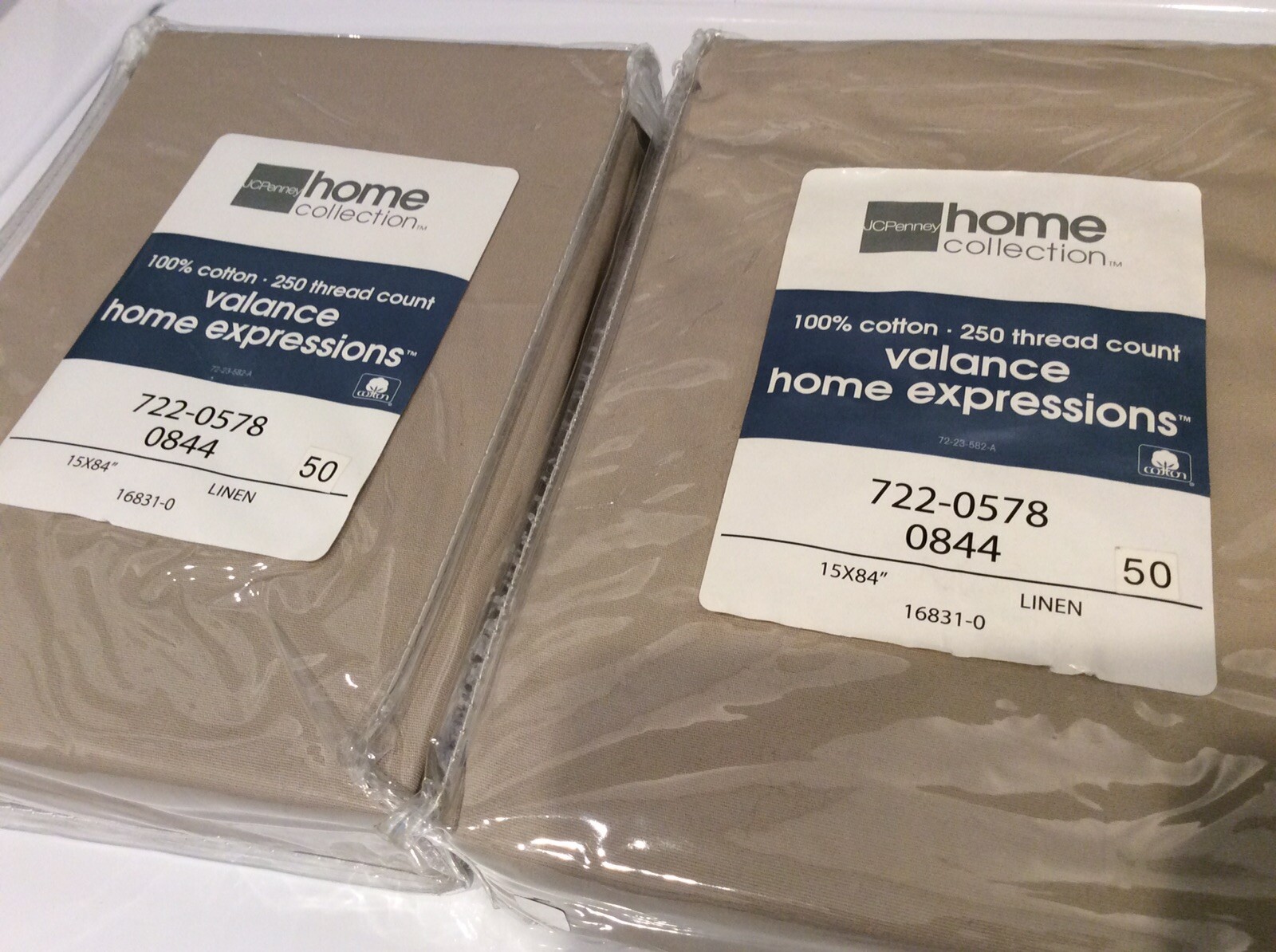 Window Valances Curtains Beige Linen PAIR 15 x 84 Tailored All Cotton – NEW