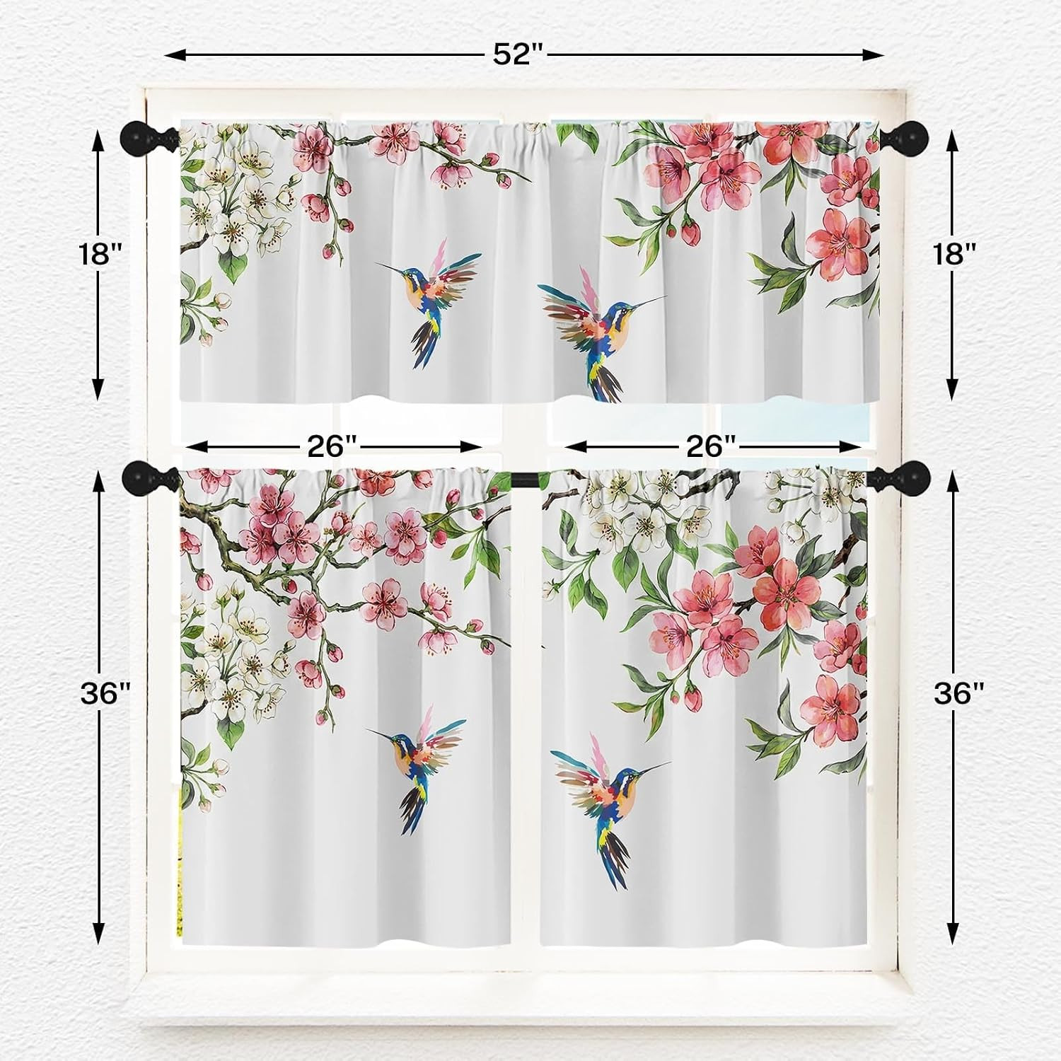Flower Bird Kitchen Curtains Spring Butterfly Window Curtains Valance and Tier