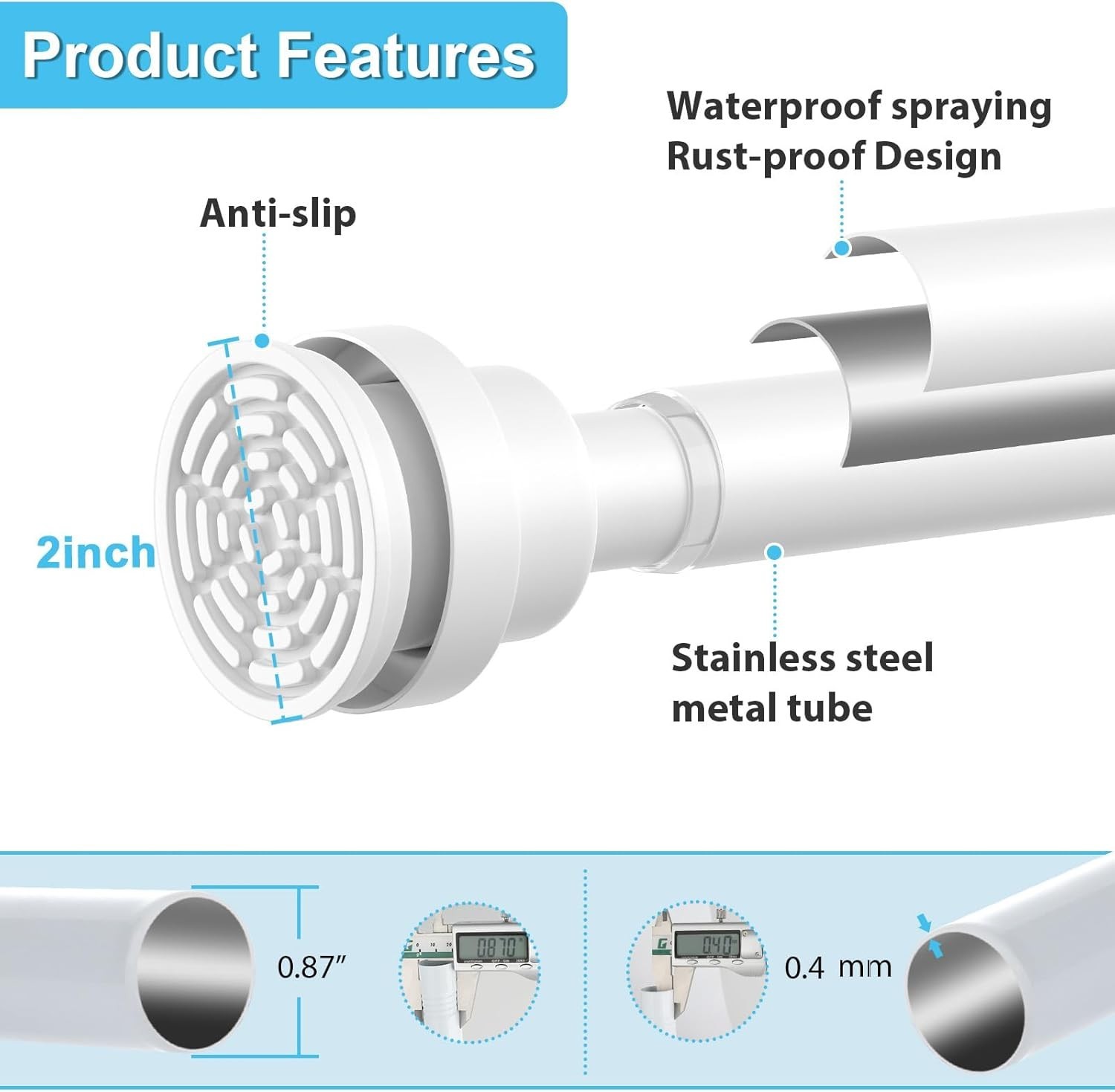 Tension Curtain Rod 30 To 63 Inch White Tension Rods Adjustable Spring Loaded…