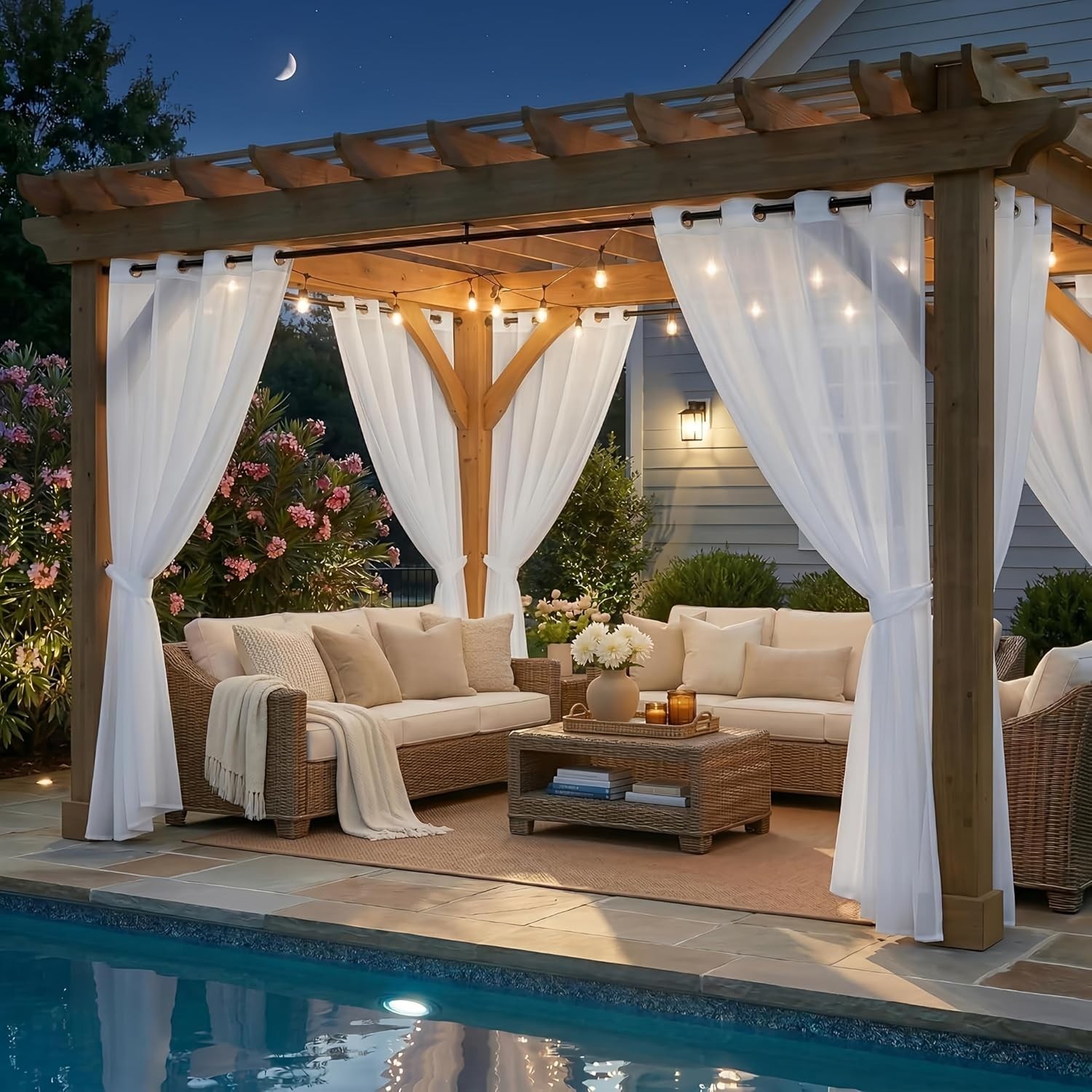 Soft White Sheer Curtain Panels for Living Room & Patio, 54×84 inch, Waterproof