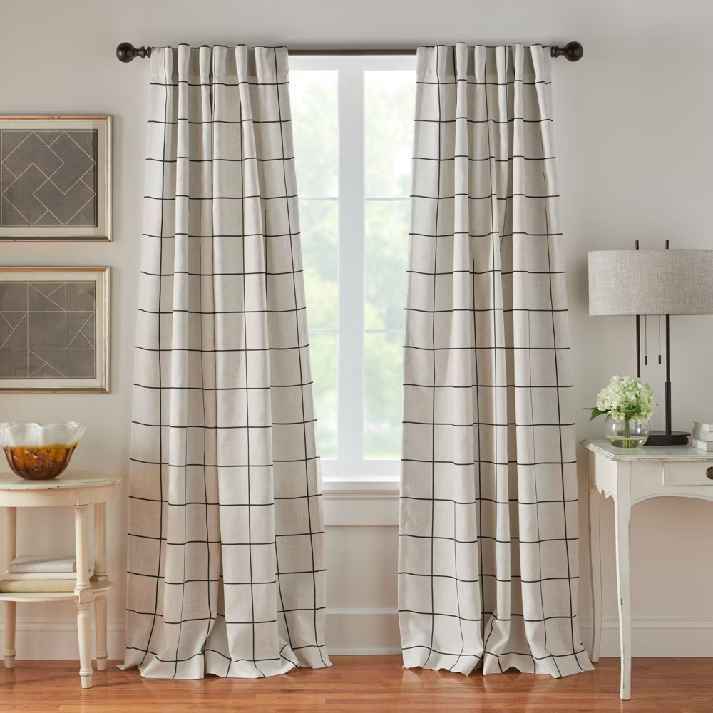 Brighton Windowpane Plaid Lined Room Darkening Single Window Curtain Panel