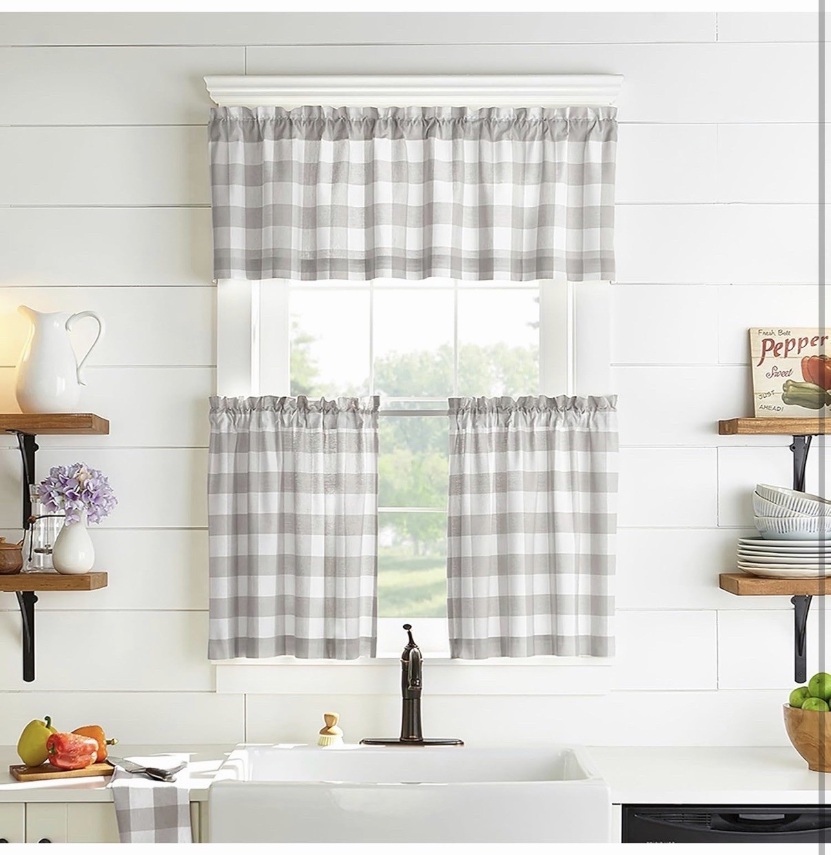 Tier Curtain Set for Bathroom Kitchen Curtains30x 36Set of 2 TiersGray/White