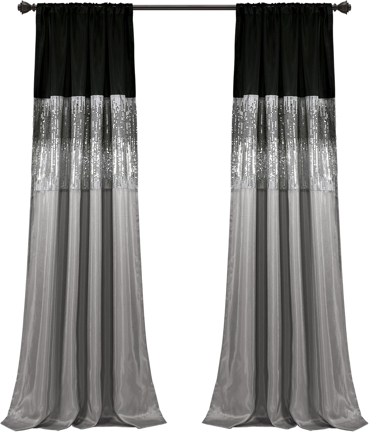 Night Sky Sequin Window Curtain Panel 42″W x 84″L – Glam Room Darkening Drapes